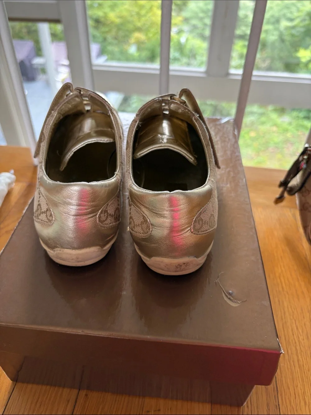 GucciGold Silver Metallic Velcro GG Canvas Sneakers